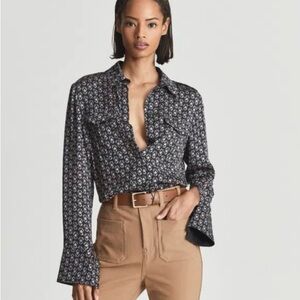 Reiss Lola Print Blouse Black Print Size 0 US